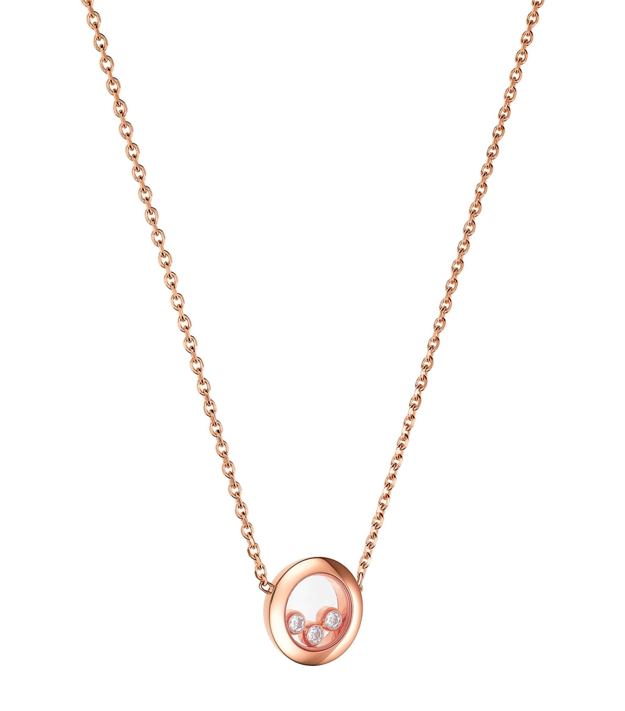 CHOPARD HAPPY PEDANT PINK GOLD 3 DIAMOND NECKLACE