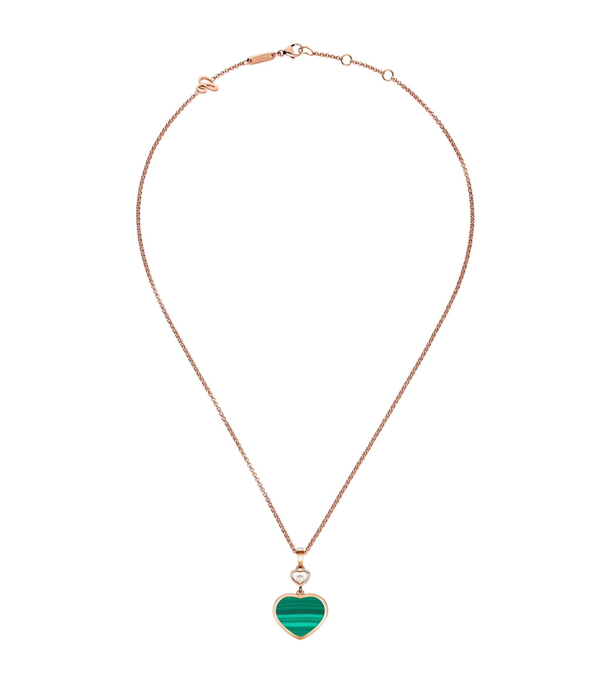 CHOPARD HAPPY HEART MALACHITE NECKLACE PINK GOLD DIAMOND