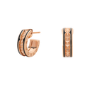 BVLGARI ZERO 1 ROCK PINK GOLD EARRINGS WITH STUDDED SPIRAL AND BLACK CERAMIC