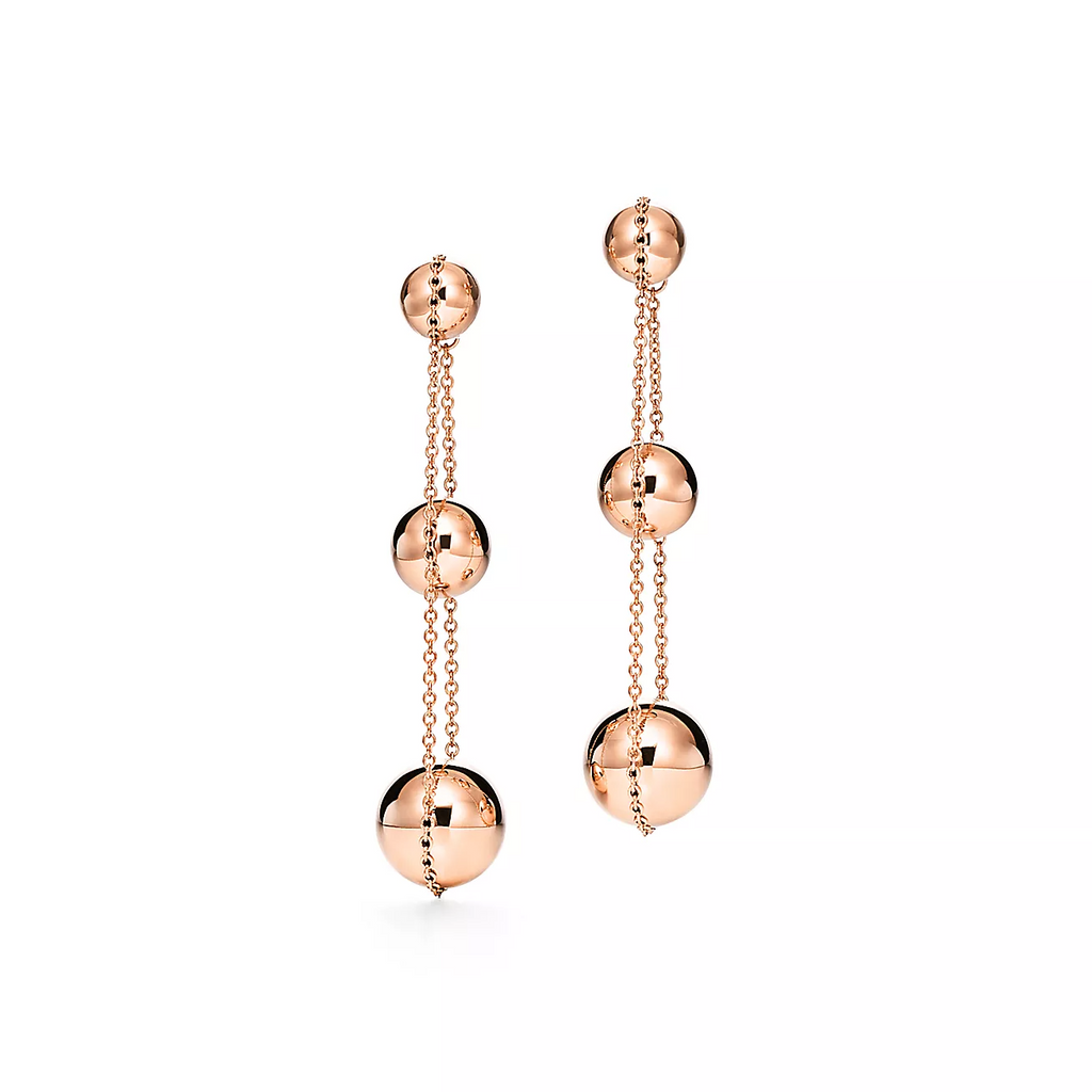 TIFFANY TRIPLE DROP PINK GOLD EARRINGS