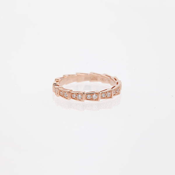 BVLGARI SERPENTI RING PINK GOLD DIAMOND PAVED 3MM