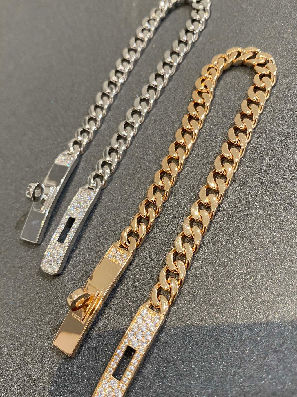 HERMES H Kelly Gourmette Sliver Diamond Bracelet