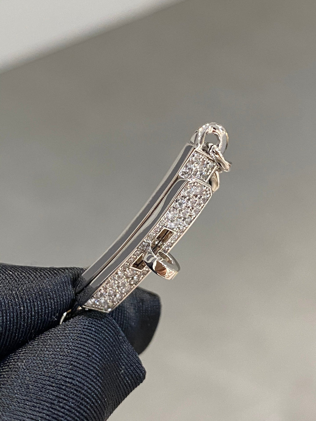 HERMES H Kelly Gourmette Sliver Diamond Bracelet