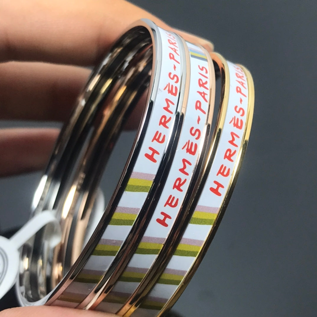 HERMES H Enamel Bangle White Green Bracelet
