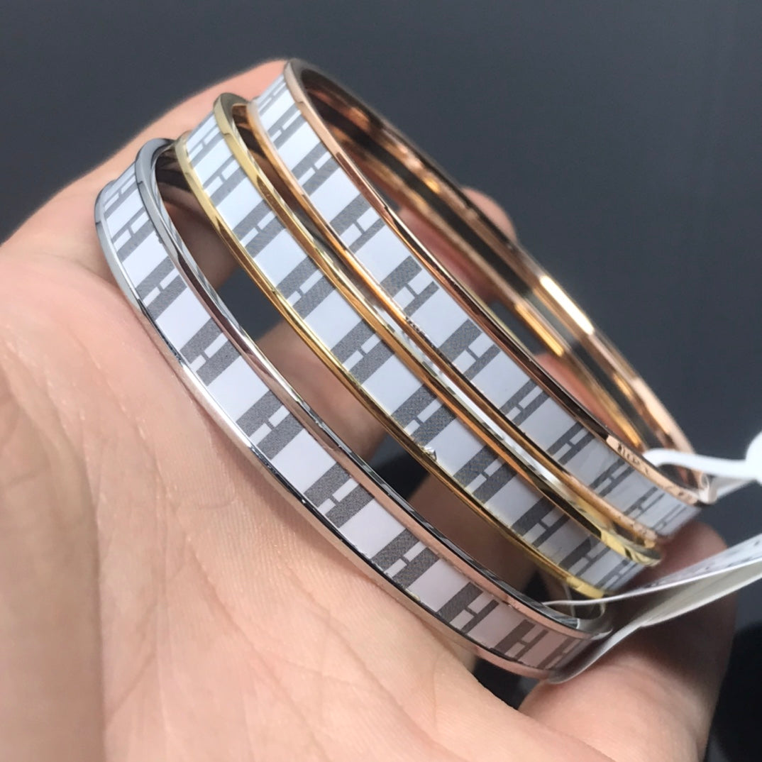 HERMES H Enamel Bangle White Gray Bracelet
