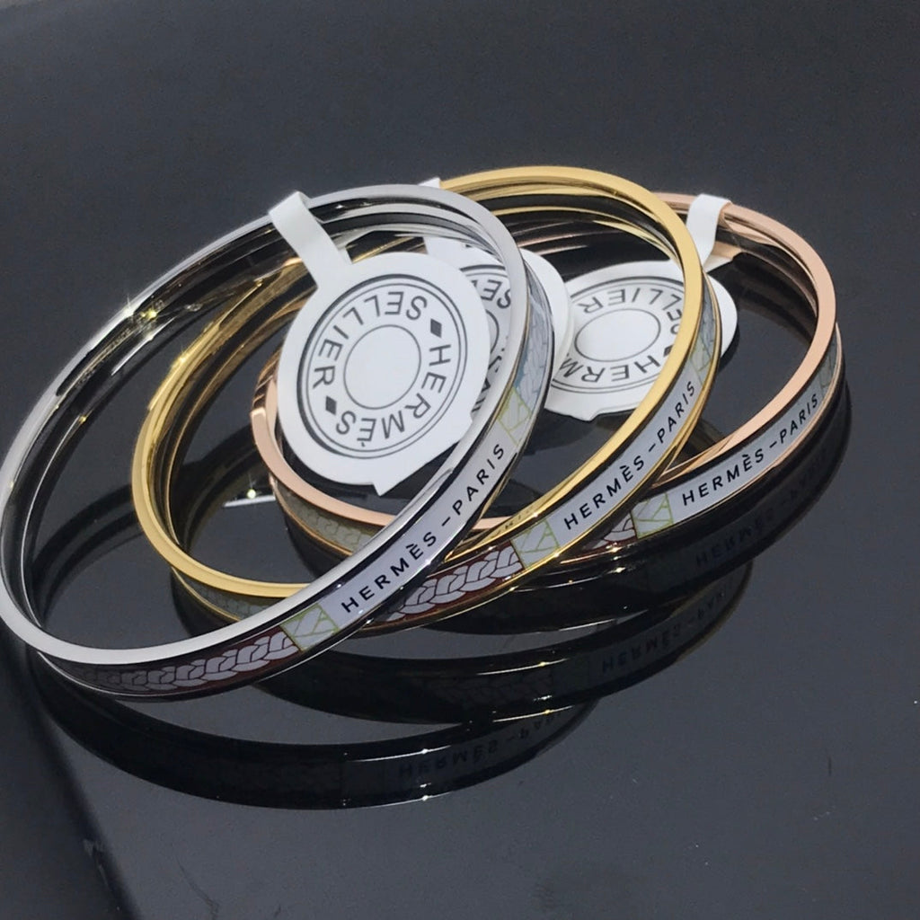 HERMES H Enamel Bangle White Blue Red Bracelet