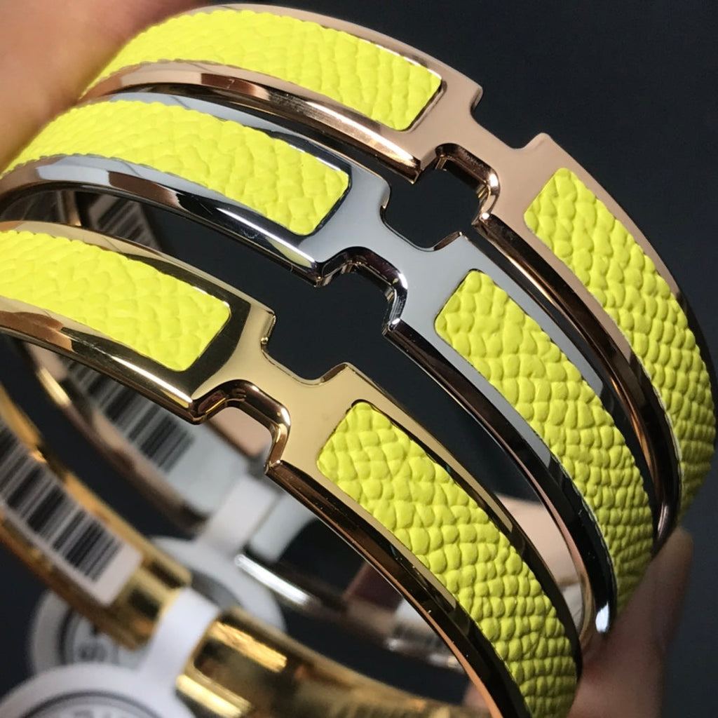HERMES H Pig Nose Yellow Bracelet
