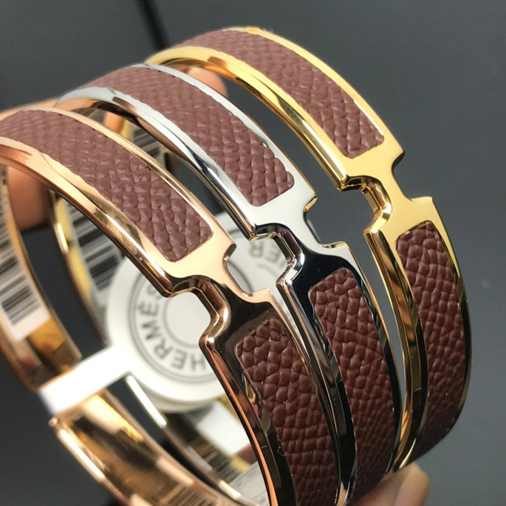 HERMES H Pig Nose Brown Bracelet