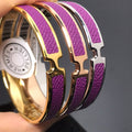 HERMES H Pig Nose Purple Bracelet