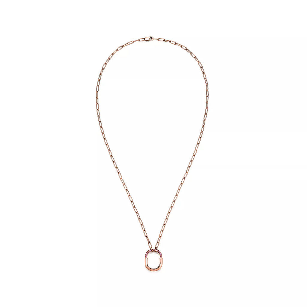 TIFFANY LOCK SMALL PENDANT PINK DIAMOND PINK GOLD NECKLACE