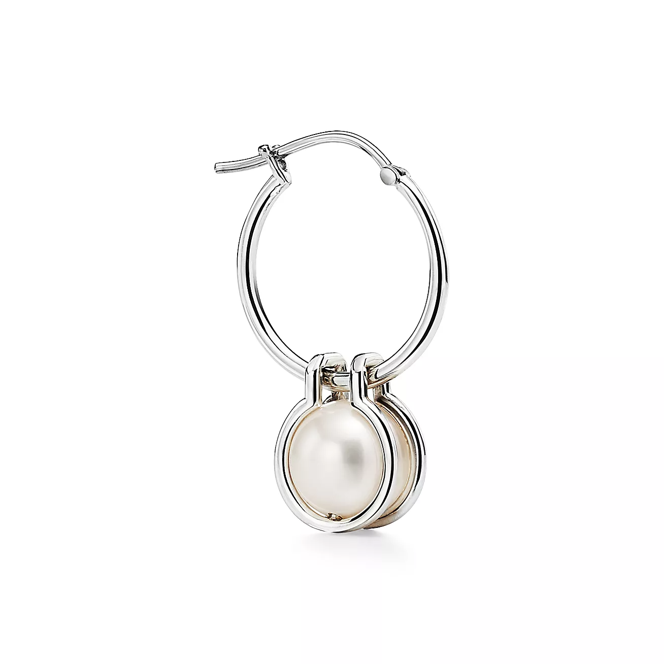 TIFFANY PEARL HOOP SILVER EARRINGS