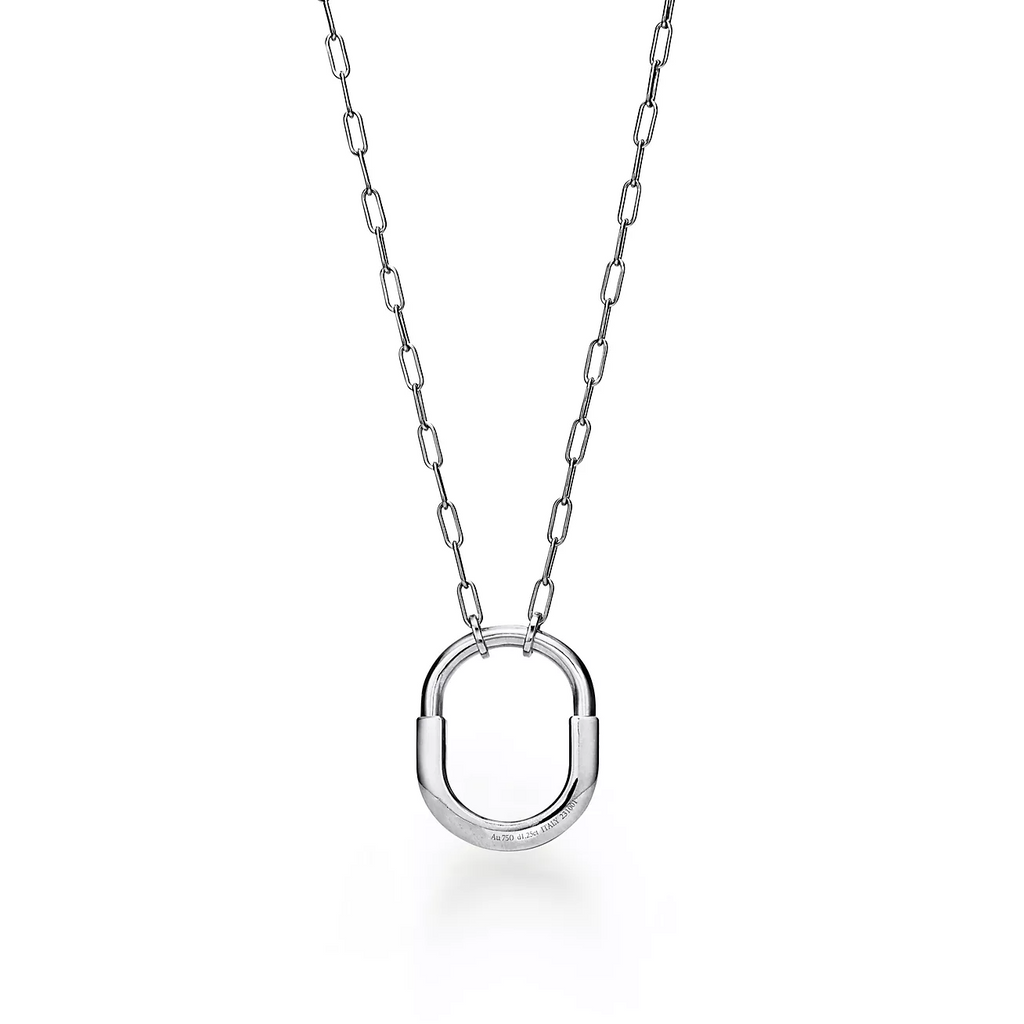 TIFFANY LOCK NECKLACE MEDIUM PENDANT SILVER PAVED DIAMONDS