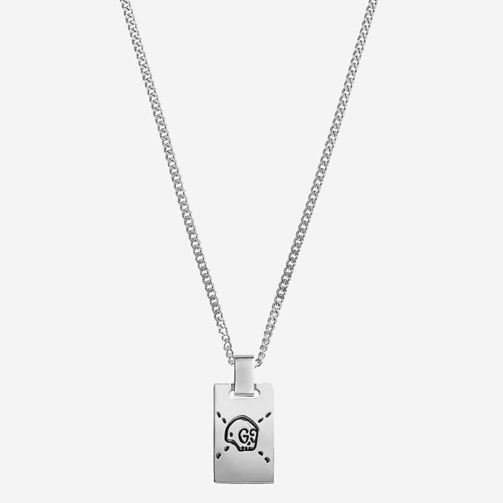 GUCCI GG GHOST STERLING SILVER SKULL NECKLACE