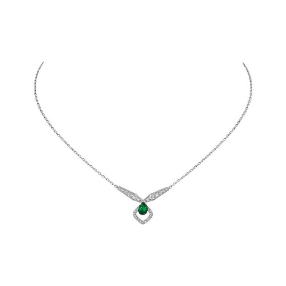 CHAUMET JOSEPHINE MALACHITE SILVER DIAMOND NECKLACE