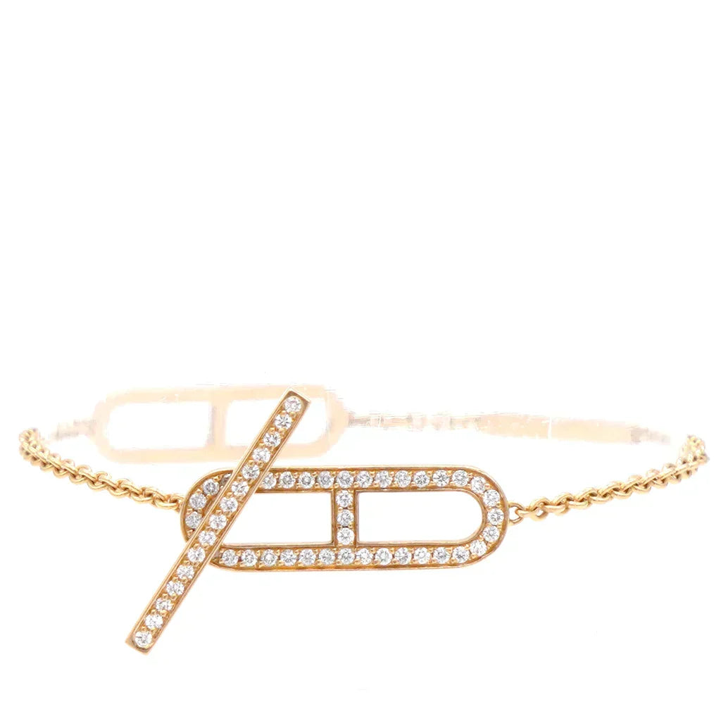 HERMES HM 18K ROSE GOLD DIAMOND PM EVER CHAINE D'ANCRE BRACELET ST
