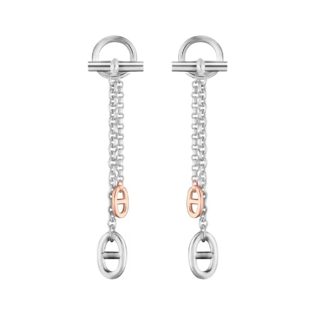 HERMES HM CHAINE D'ANCRE TWO-COLOR SILVER-PINK GOLD EARRINGS