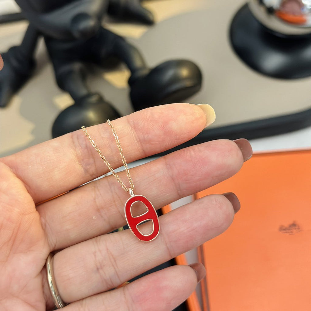 HERMES CHAINE SMALL RED NECKLACE GOLD AND PINK GOLD