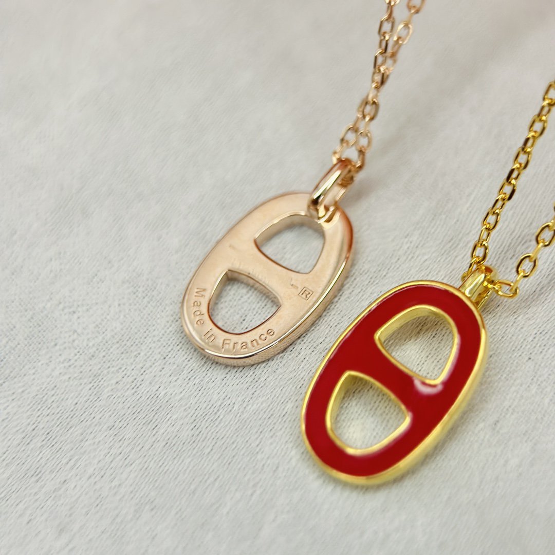 HERMES CHAINE SMALL RED NECKLACE GOLD AND PINK GOLD