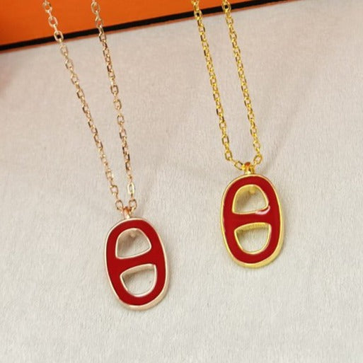 HERMES CHAINE SMALL RED NECKLACE GOLD AND PINK GOLD