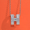 HERMES POP H SILVER FULL DIAMOND NECKLACE