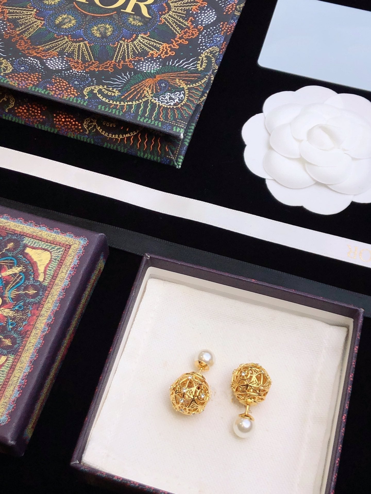 DIOR CD TRIBALES PEARL GOLD DIAMOND EARRINGS