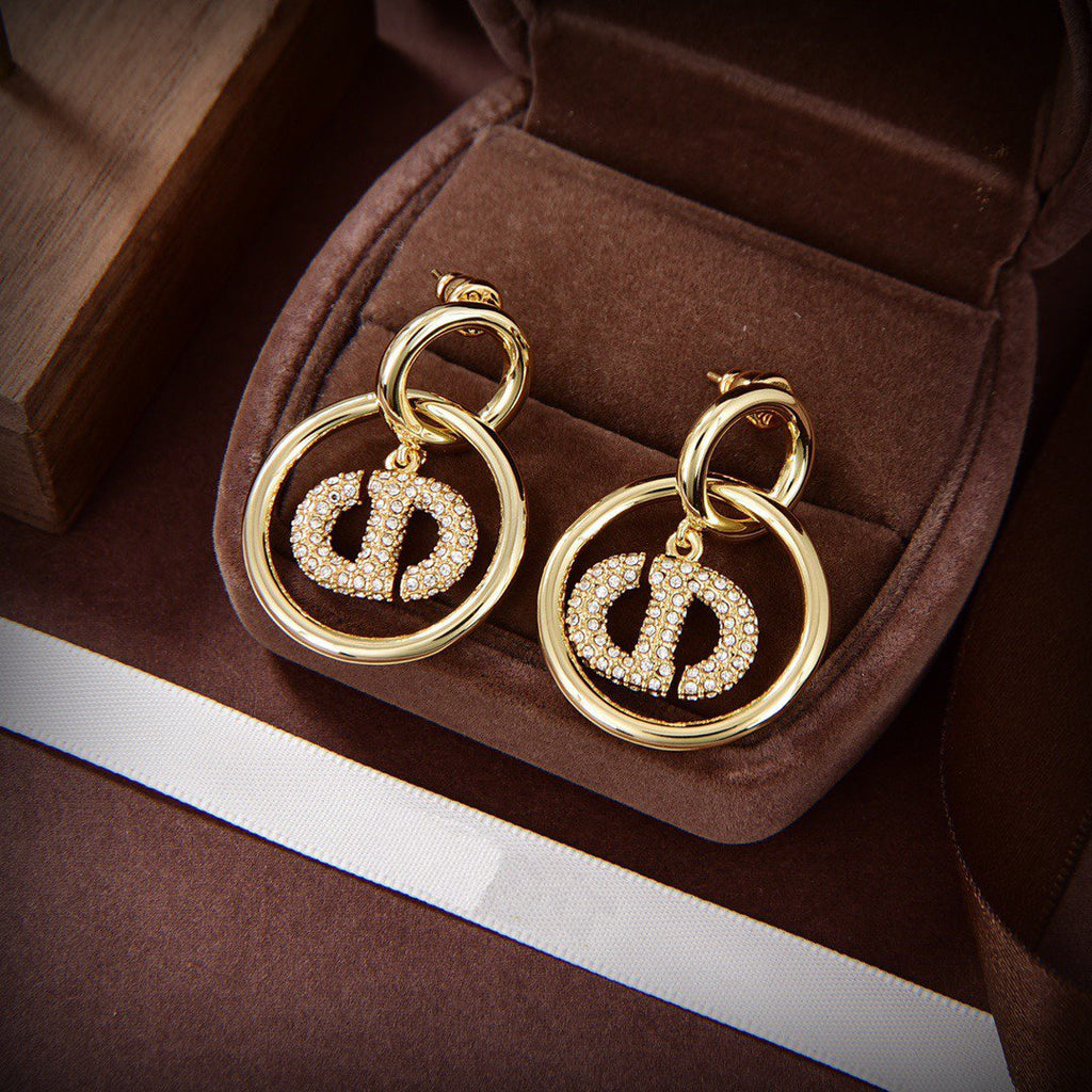 DIOR CD DROP GOLD DIAMOND EARRINGS