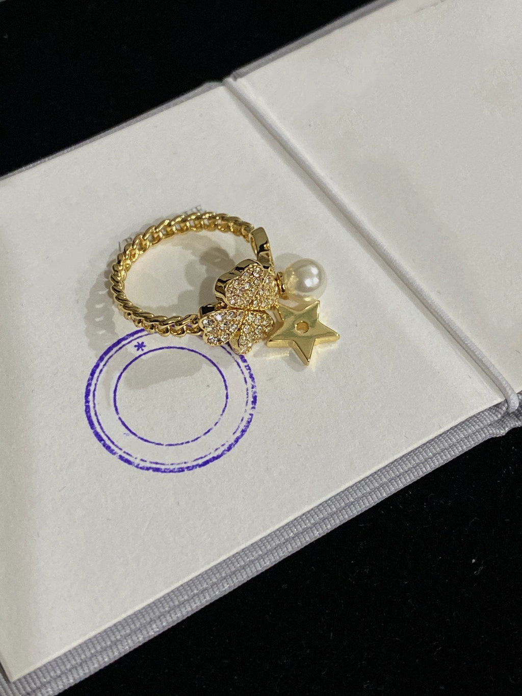 DIOR STAR PEARL CLOVER GOLD DIAMOND RING