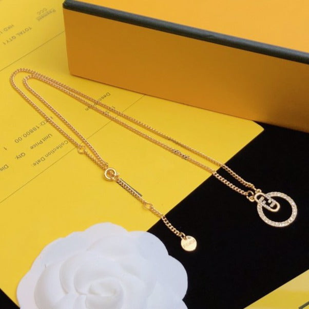 FENDI F LOGO GOLD DIAMOND NECKLACE