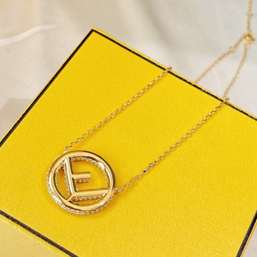 FENDI F LOGO NECKLACE GOLD FULL DIAMOND