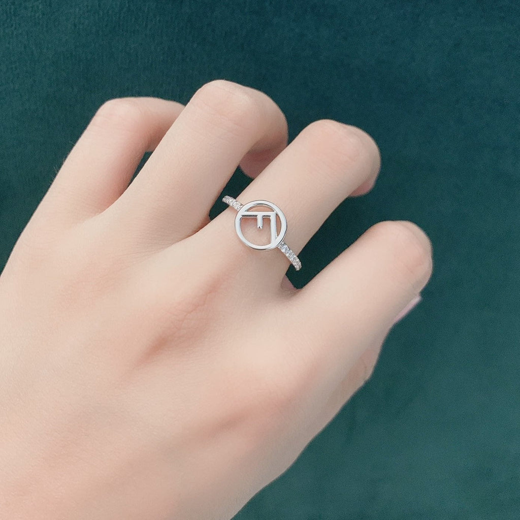 FENDI F LOGO SILVER DIAMOND RING
