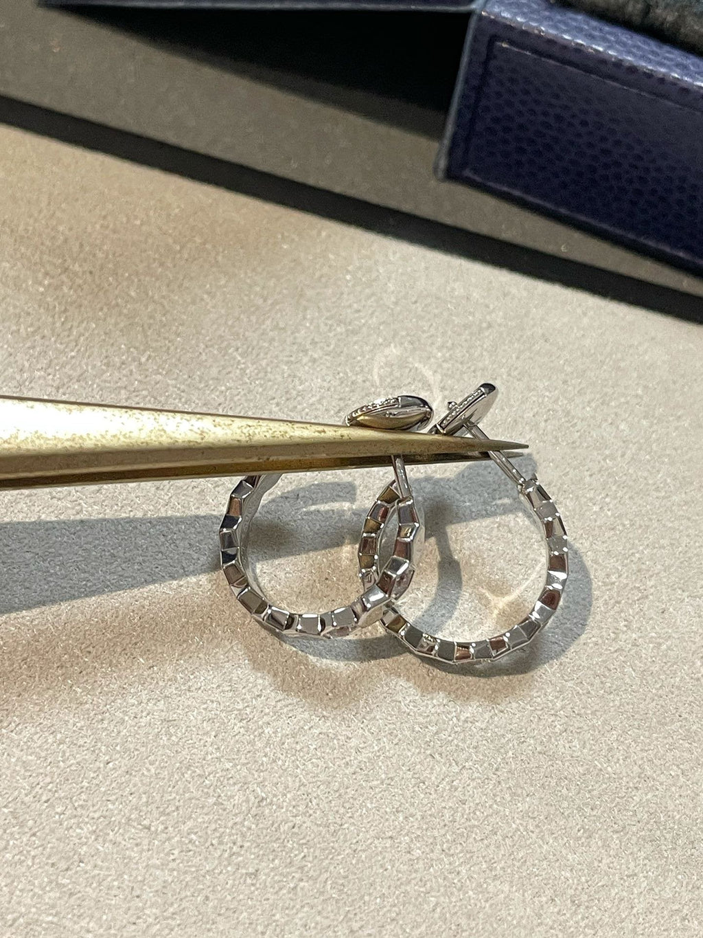 CHAUMET HONEE SILVER DIAMOND HOOP EARRINGS