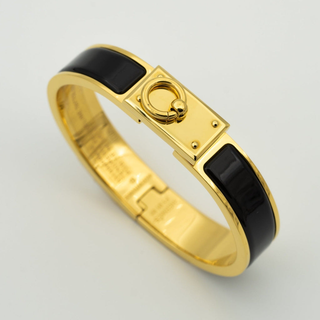 HERMES H RING LOCK BRACELET 12MM BLACK
