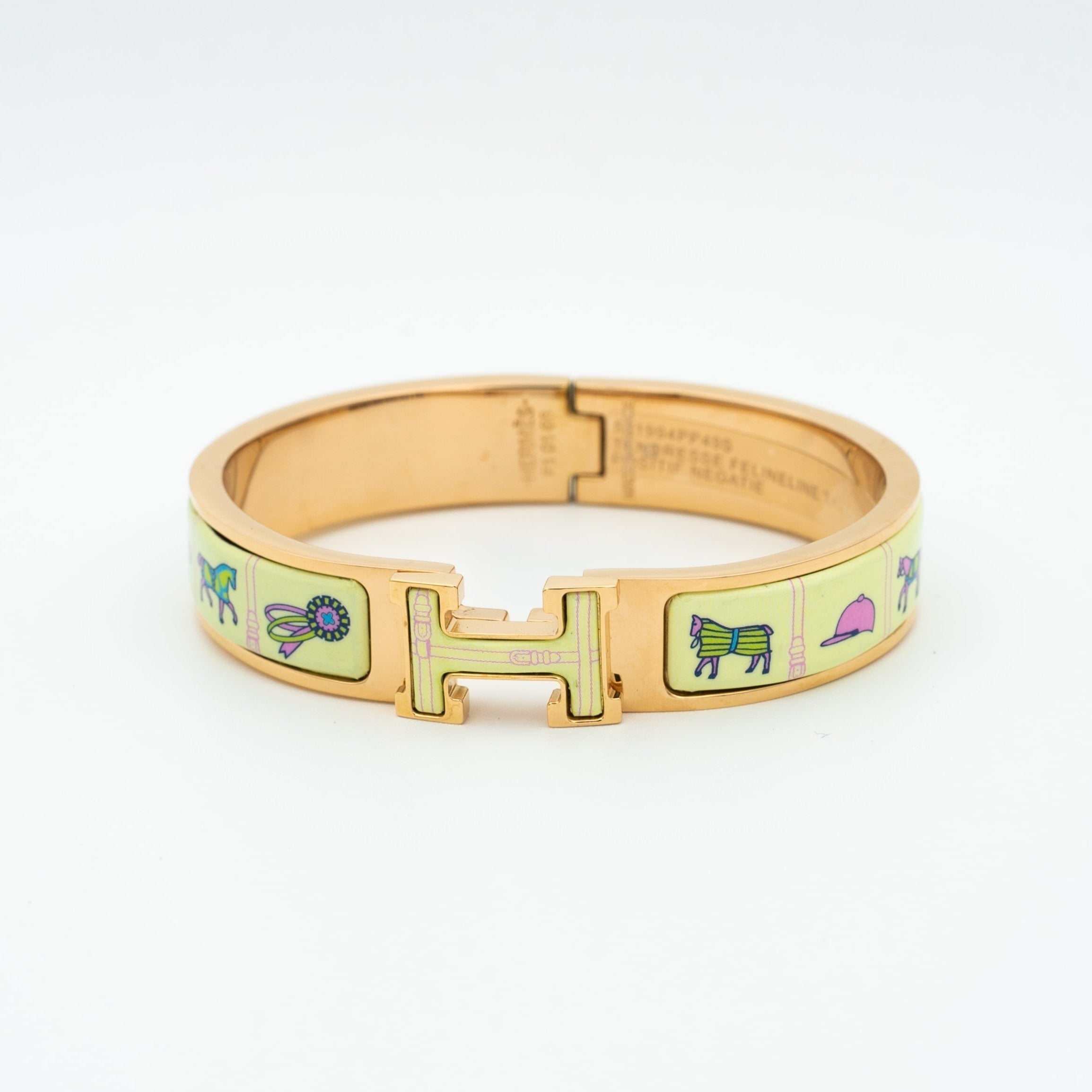 HERMES H PINK GOLD BRACELET CREAM CERAMIC