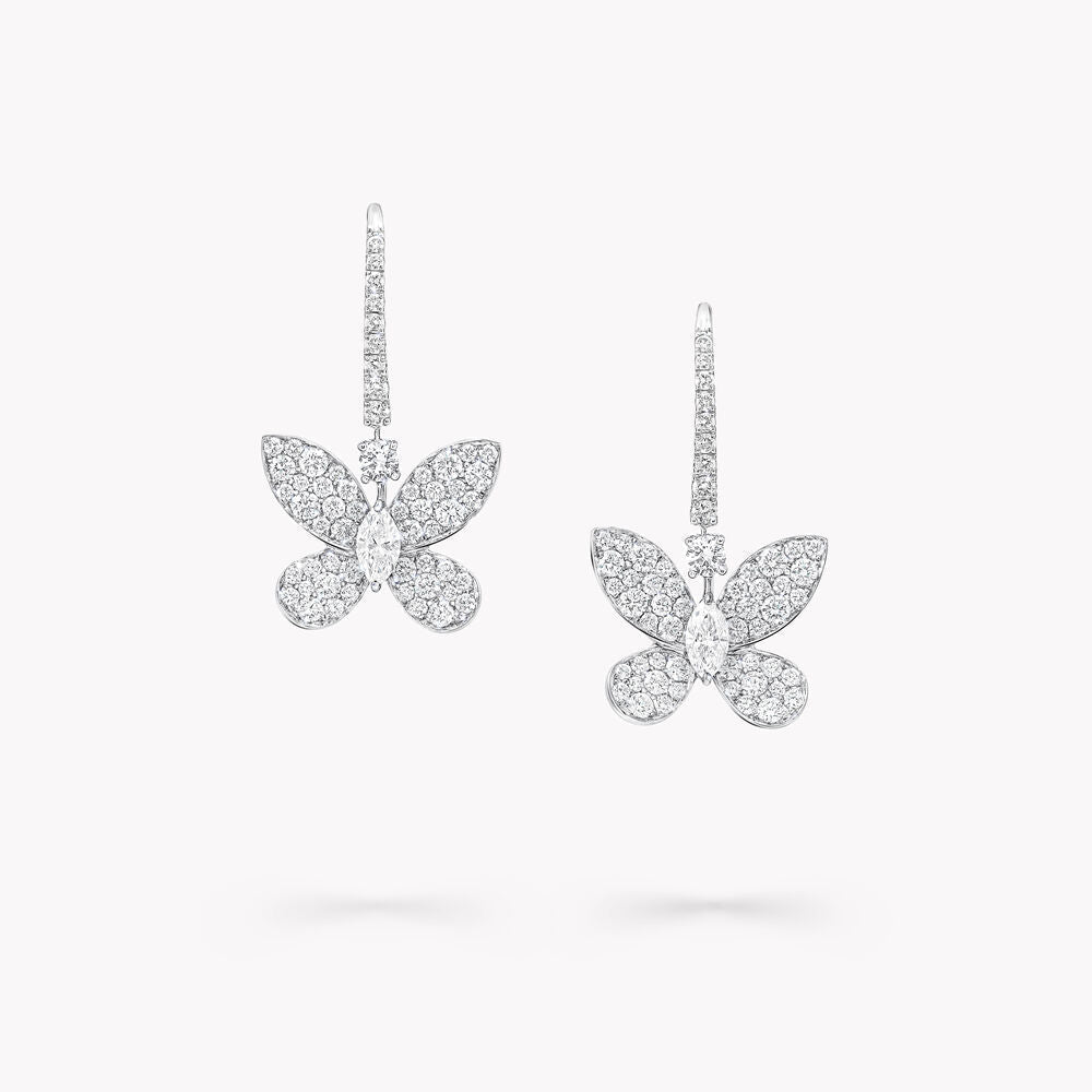 GRAFF BUTTERFLY SILVER DIAMOND PAVED DROP EARRINGS