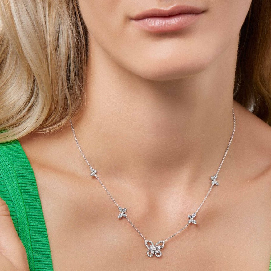 GRAFF MULTI BUTTERFLY SILHOUETTE SILVER DIAMOND NECKLACE