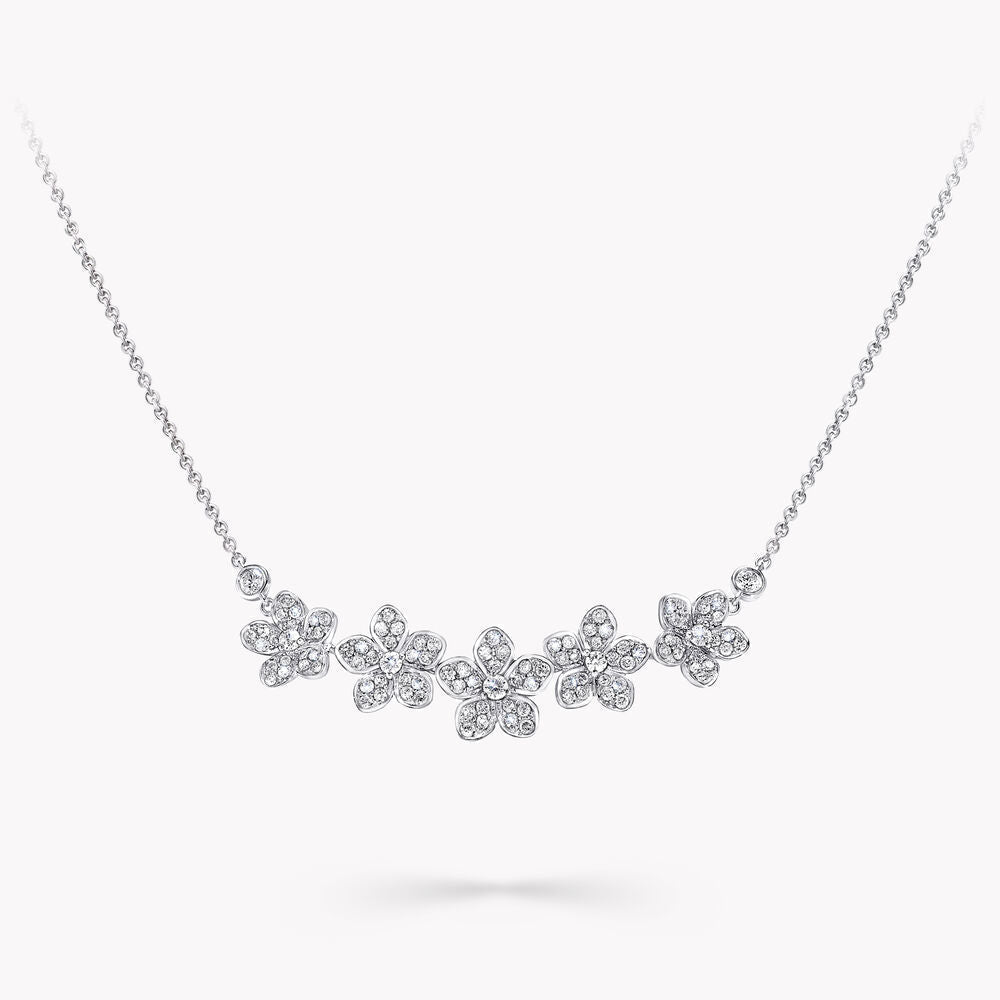 GRAFF WILD FLOWER SILVER DIAMOND LINE NECKLACE