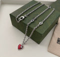 GUCCI GG HEARTS STERLING SILVER RED ENAMEL PENDANT NECKLACE
