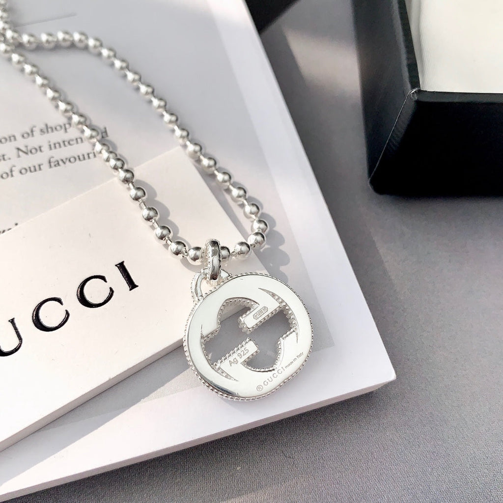 GUCCI INTERLOCKING NECKLACE G PENDANT  STERLING SILVER