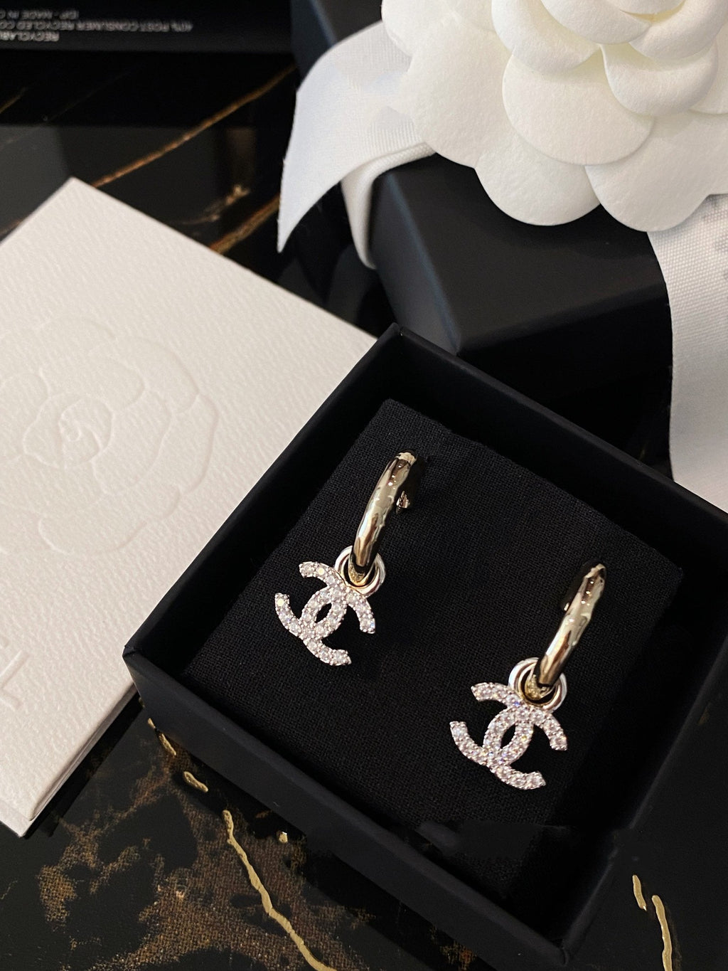 Chanel Double C Gold Diamond Earrings