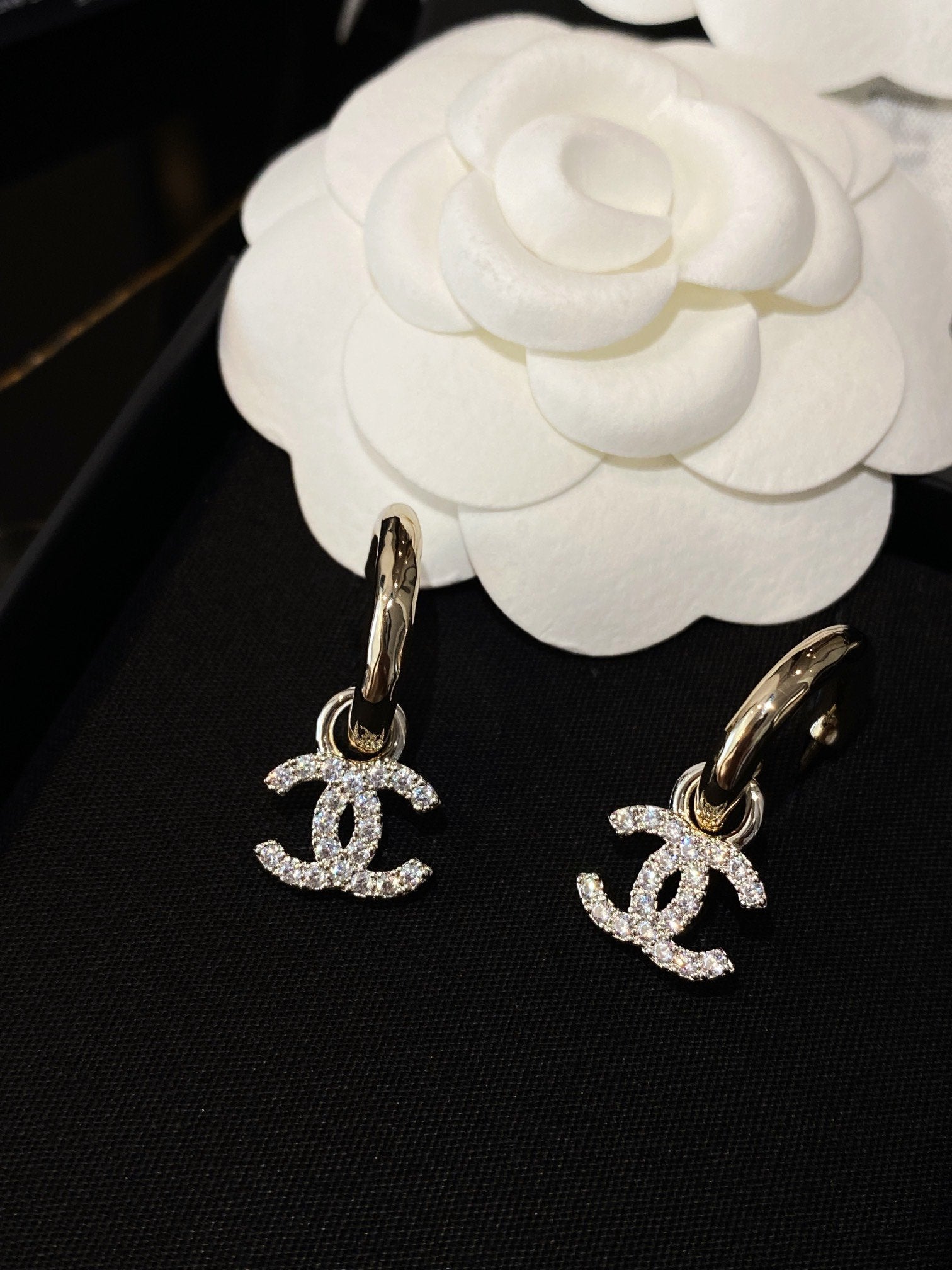 Chanel Double C Gold Diamond Earrings