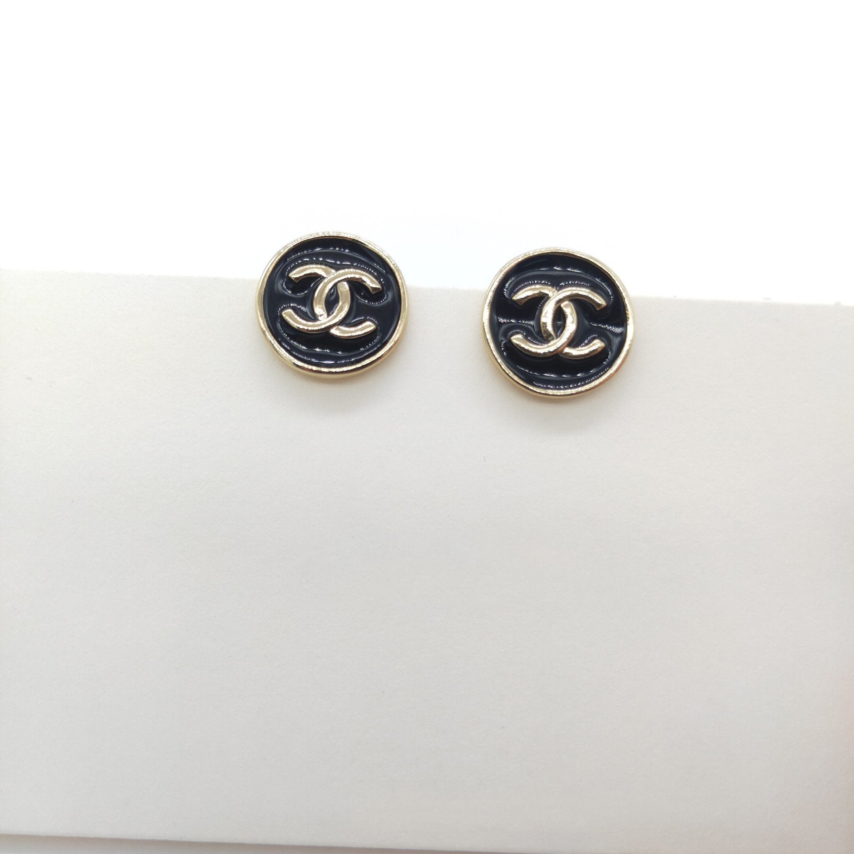 Chanel Double C Black Gold Stud Earrings