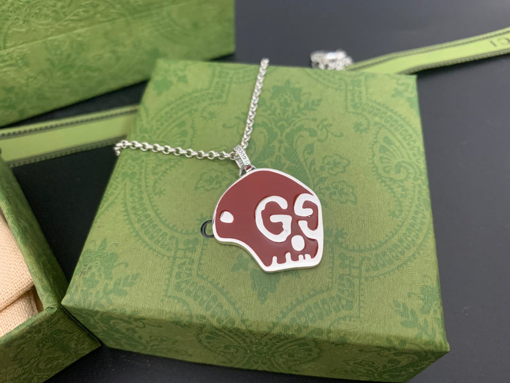 GUCCI GG SKULL RED ENAMEL NECKLACE