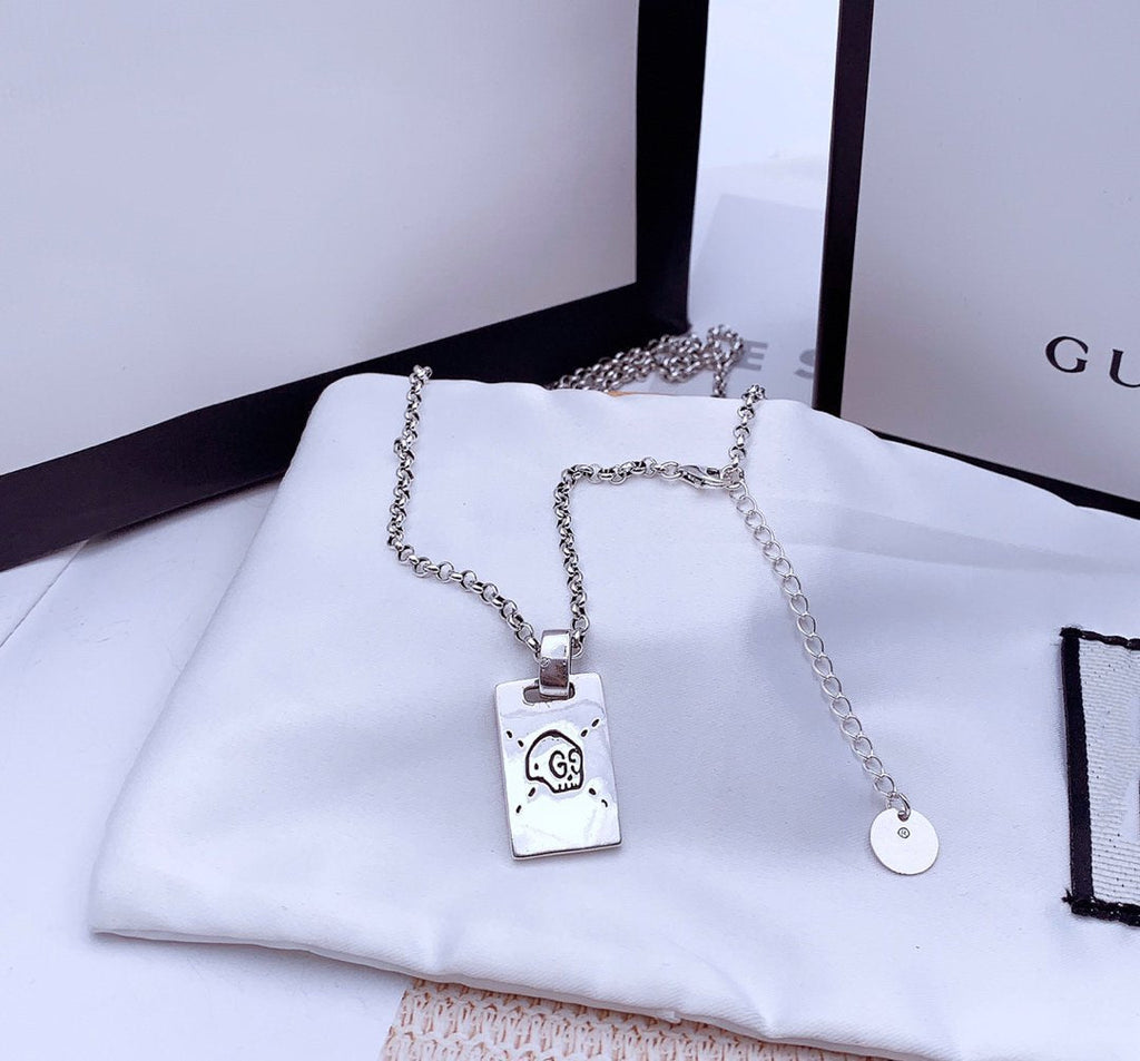GUCCI GG GHOST STERLING SILVER SKULL NECKLACE