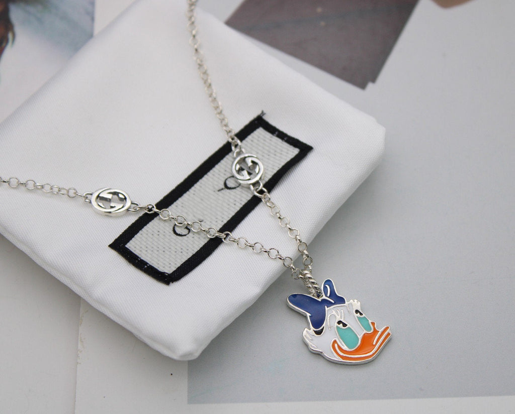 GUCCI GG DONALD DUCK DOUBLE G STERLING SILVER NECKLACE