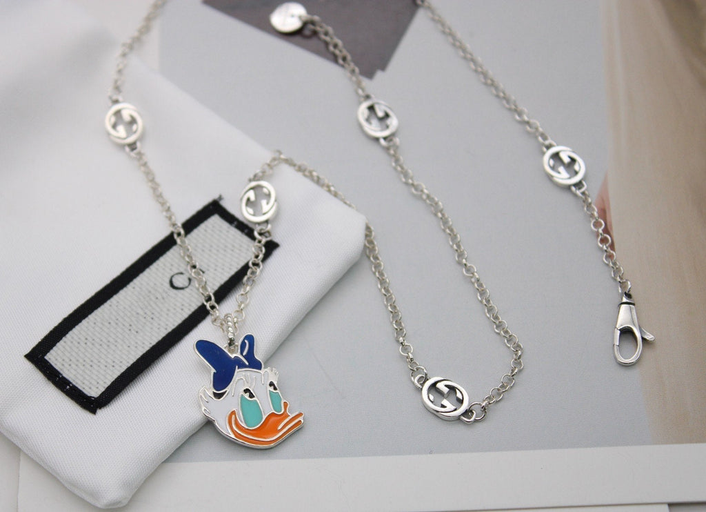 GUCCI GG DONALD DUCK DOUBLE G STERLING SILVER NECKLACE