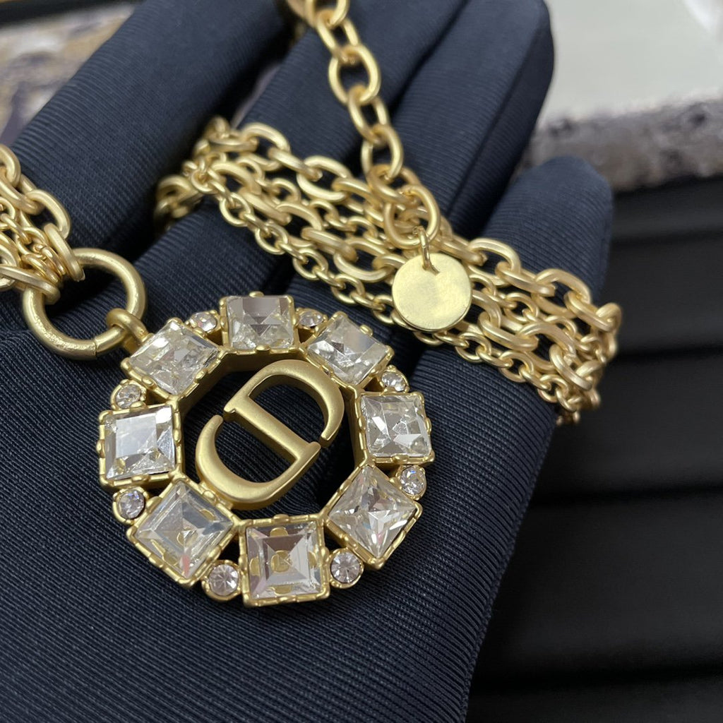 DIOR PETIT CD NECKLACE GOLD-FINISH METAL WITH WHITE AND SILVER