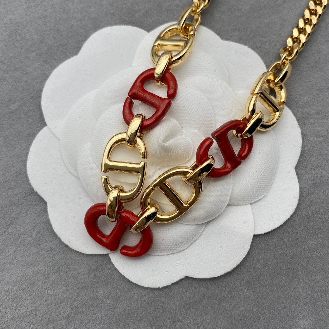 DIOR WOMEN CD NAVY NECKLACE GOLD-FINISH METAL