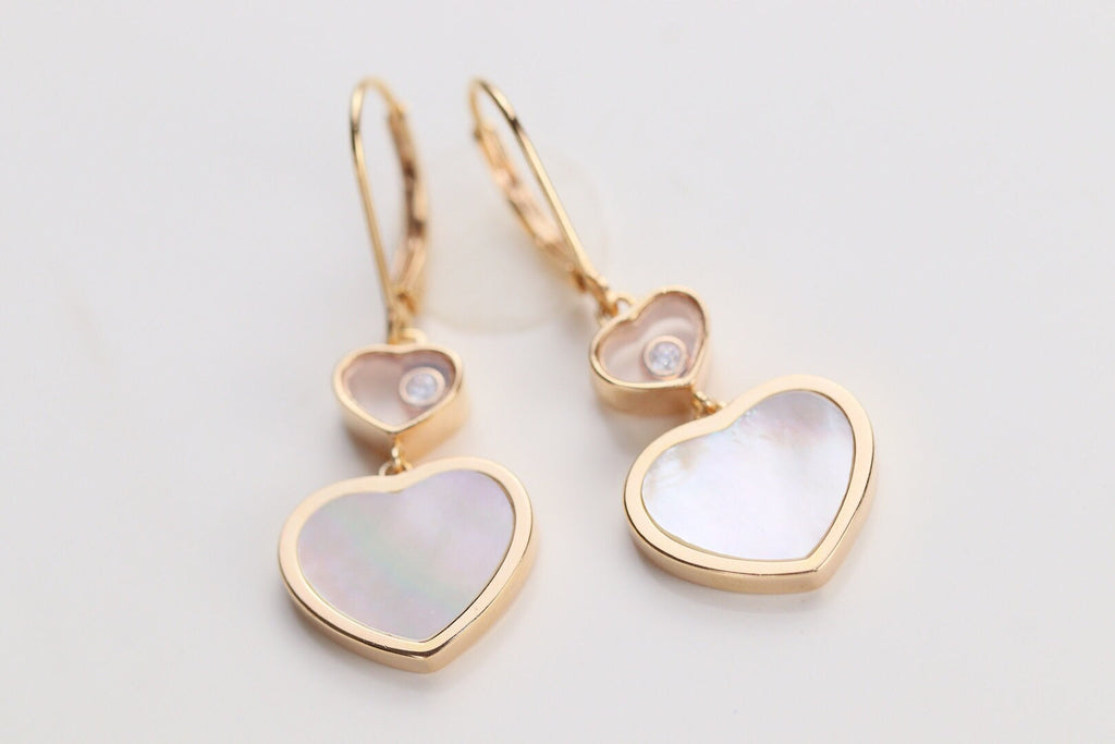 CHOPARD HAPPY HEART EARRINGS MOP PINK GOLD DIAMOND