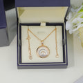CHOPARD HAPPY HEART NECKLACE TRIPLE RING PINK GOLD 1 DIAMOND