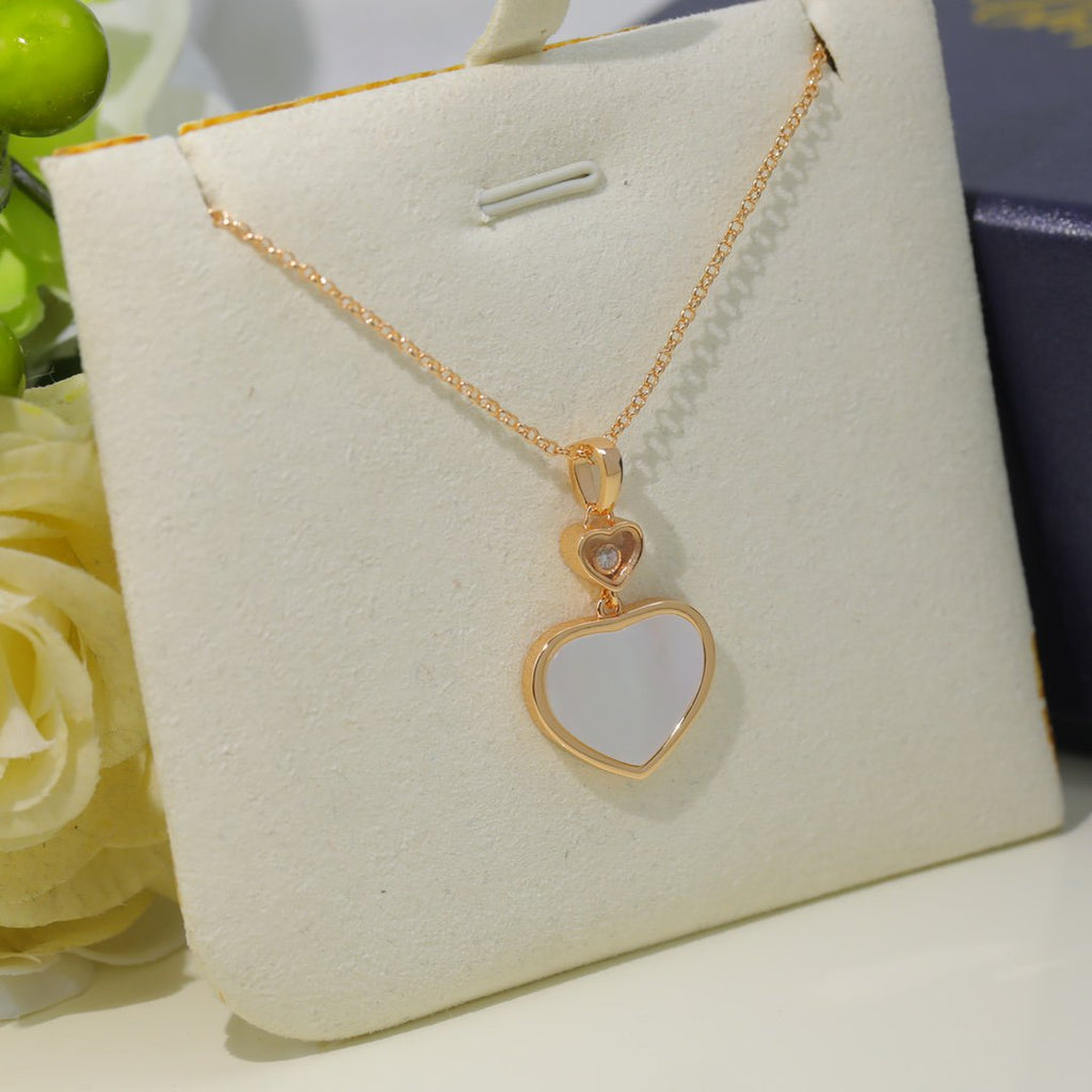 CHOPARD HAPPY HEART WHITE MOP NECKLACE PINK GOLD DIAMOND